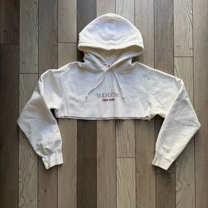 Supreme White Cropped Hoodie